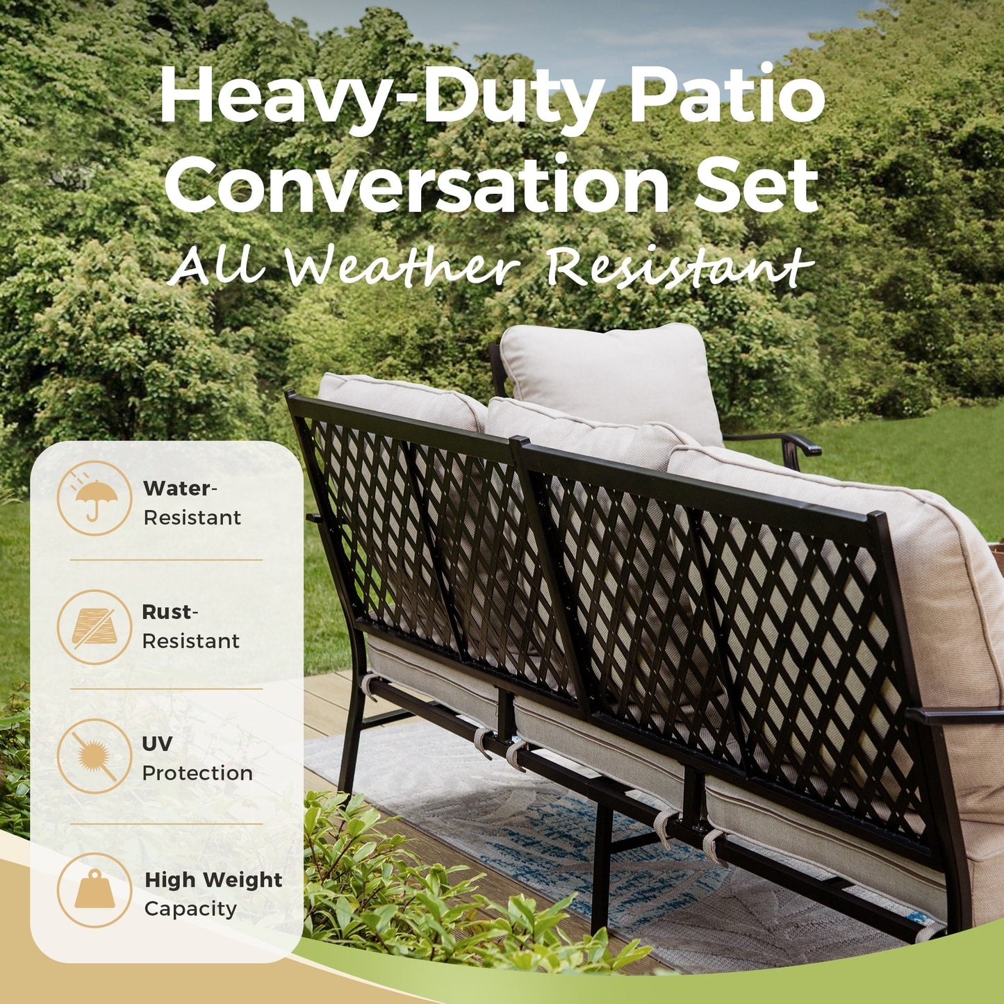 MAISON ARTS Patio Conversation Sets 5/7/9-Seat, Sofa Set with 2 Single Sofa Chairs, 3-Seater Sofa, Ottoman and Coffee Table
