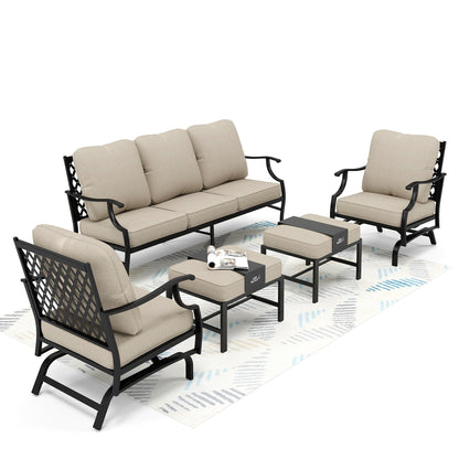 MAISON ARTS Patio Conversation Sets 5/7/9-Seat, Sofa Set with 2 Single Sofa Chairs, 3-Seater Sofa, Ottoman and Coffee Table
