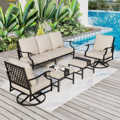 MAISON ARTS Patio Conversation Sets 5/7/9-Seat, Sofa Set with 2 Single Sofa Chairs, 3-Seater Sofa, Ottoman and Coffee Table