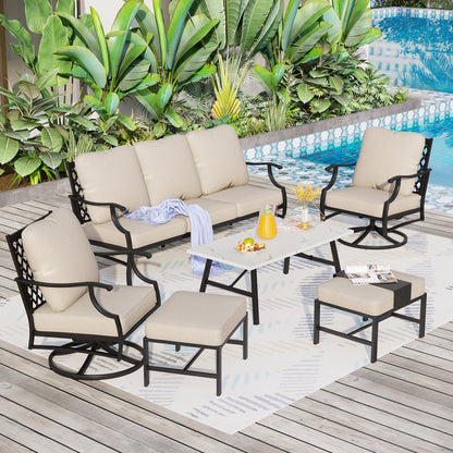 MAISON ARTS Patio Conversation Sets 5/7/9-Seat, Sofa Set with 2 Single Sofa Chairs, 3-Seater Sofa, Ottoman and Coffee Table