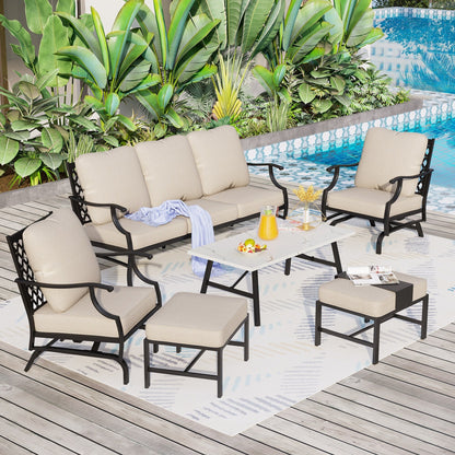 MAISON ARTS Patio Conversation Sets 5/7/9-Seat, Sofa Set with 2 Single Sofa Chairs, 3-Seater Sofa, Ottoman and Coffee Table
