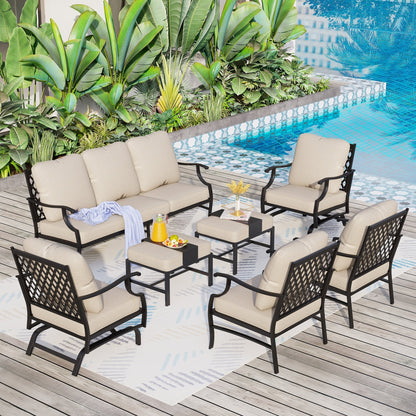 MAISON ARTS Patio Conversation Sets 5/7/9-Seat, Sofa Set with 2 Single Sofa Chairs, 3-Seater Sofa, Ottoman and Coffee Table