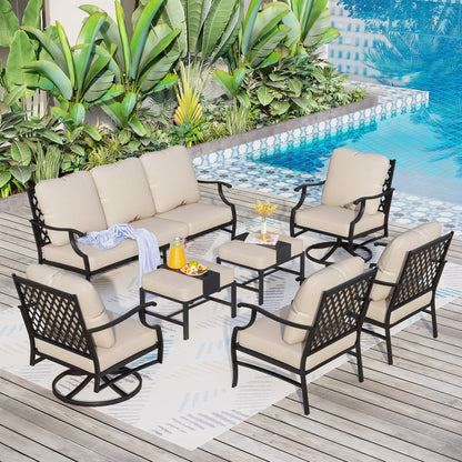 MAISON ARTS Patio Conversation Sets 5/7/9-Seat, Sofa Set with 2 Single Sofa Chairs, 3-Seater Sofa, Ottoman and Coffee Table