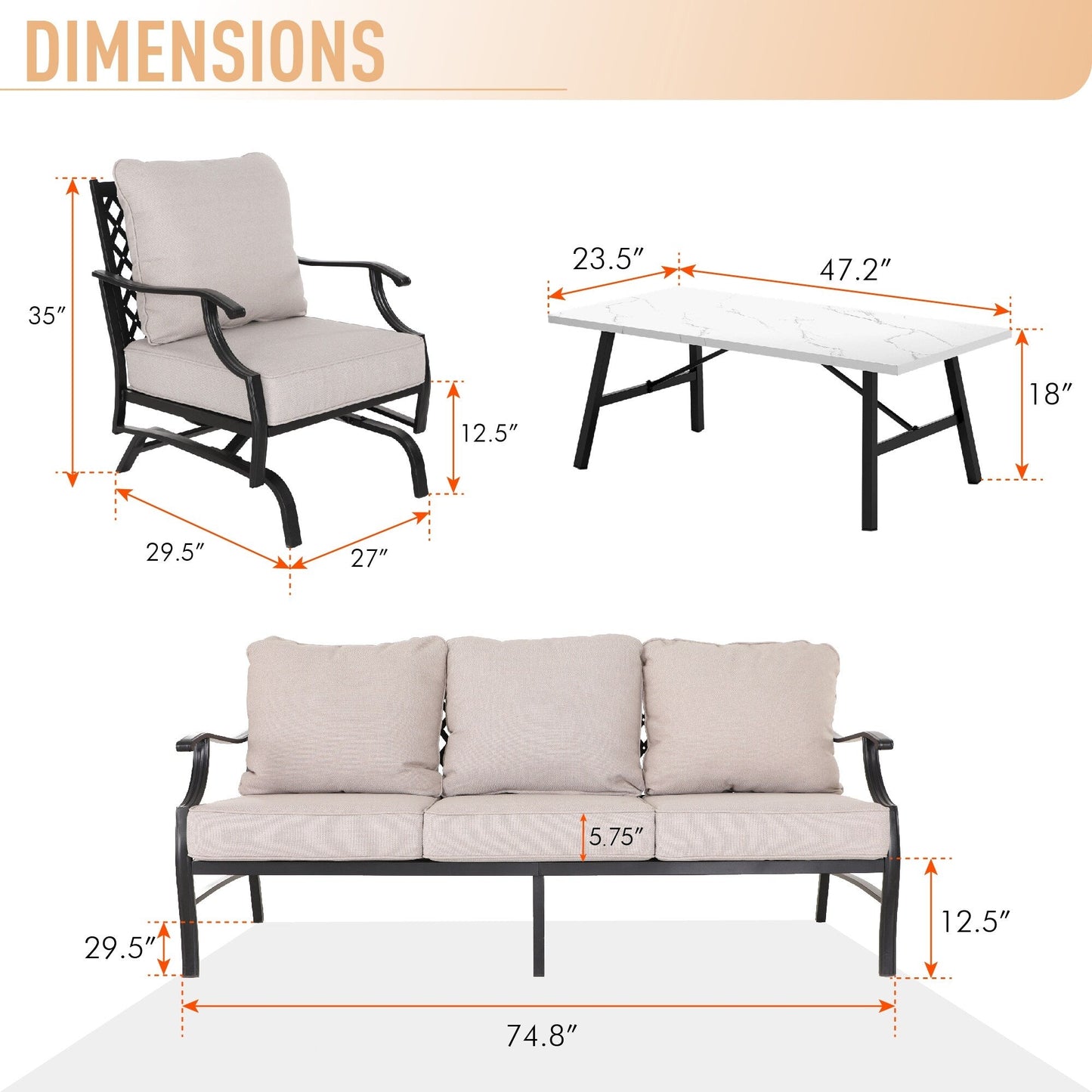 MAISON ARTS Patio Conversation Sets 5/7/9-Seat, Sofa Set with 2 Single Sofa Chairs, 3-Seater Sofa, Ottoman and Coffee Table