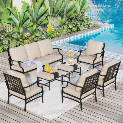 MAISON ARTS Patio Conversation Sets 5/7/9-Seat, Sofa Set with 2 Single Sofa Chairs, 3-Seater Sofa, Ottoman and Coffee Table