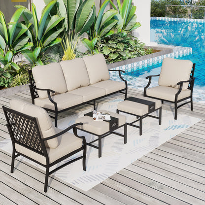 MAISON ARTS Patio Conversation Sets 5/7/9-Seat, Sofa Set with 2 Single Sofa Chairs, 3-Seater Sofa, Ottoman and Coffee Table