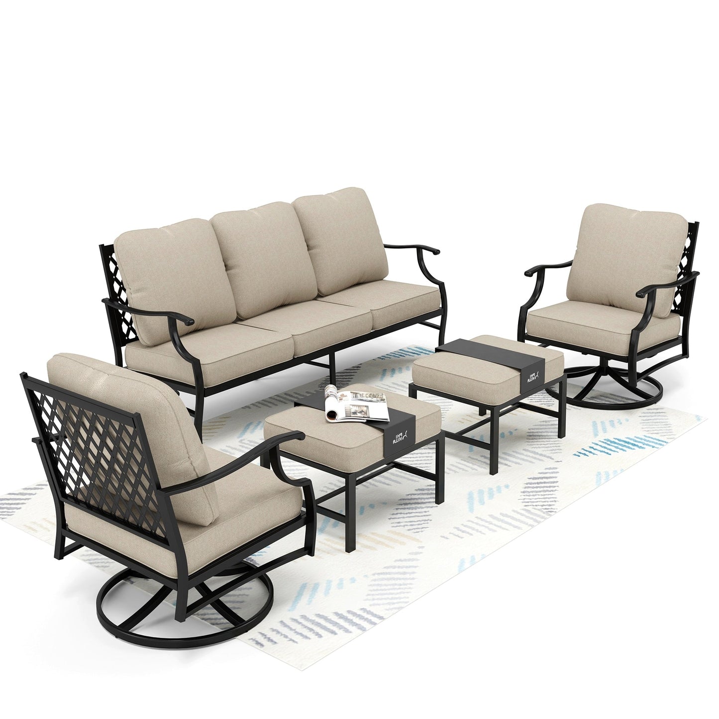 MAISON ARTS Patio Conversation Sets 5/7/9-Seat, Sofa Set with 2 Single Sofa Chairs, 3-Seater Sofa, Ottoman and Coffee Table