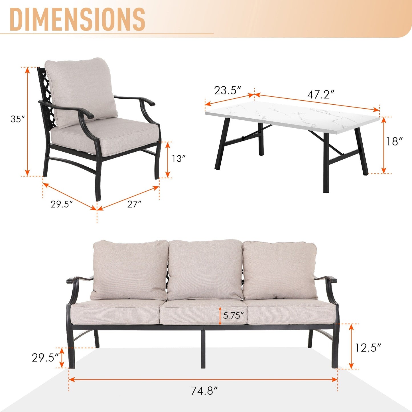 MAISON ARTS Patio Conversation Sets 5/7/9-Seat, Sofa Set with 2 Single Sofa Chairs, 3-Seater Sofa, Ottoman and Coffee Table
