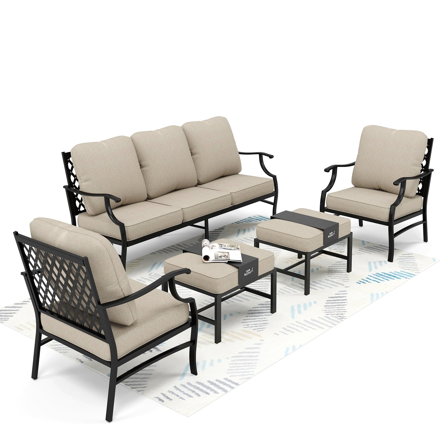 MAISON ARTS Patio Conversation Sets 5/7/9-Seat, Sofa Set with 2 Single Sofa Chairs, 3-Seater Sofa, Ottoman and Coffee Table