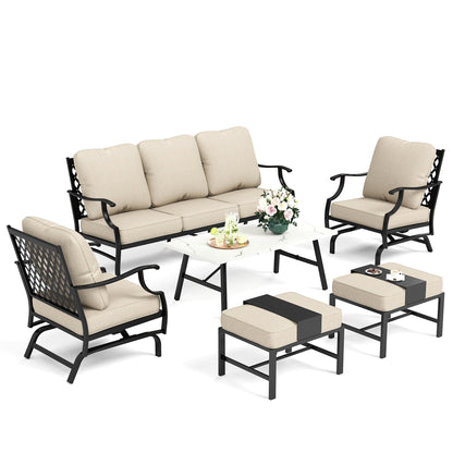 MAISON ARTS Patio Conversation Sets 5/7/9-Seat, Sofa Set with 2 Single Sofa Chairs, 3-Seater Sofa, Ottoman and Coffee Table