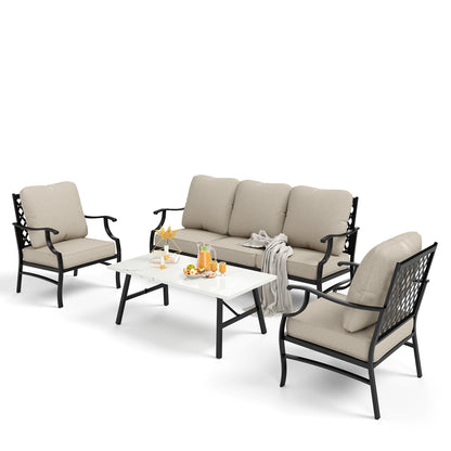 MAISON ARTS Patio Conversation Sets 5/7/9-Seat, Sofa Set with 2 Single Sofa Chairs, 3-Seater Sofa, Ottoman and Coffee Table