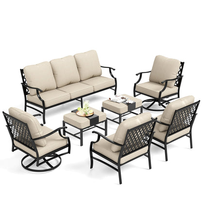 MAISON ARTS Patio Conversation Sets 5/7/9-Seat, Sofa Set with 2 Single Sofa Chairs, 3-Seater Sofa, Ottoman and Coffee Table