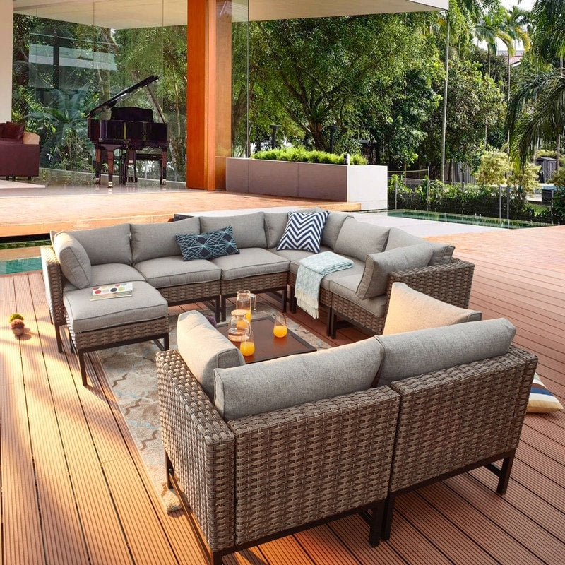 Patio Festival 10-piece Right-Angle Outdoor Wicker Conversation Set