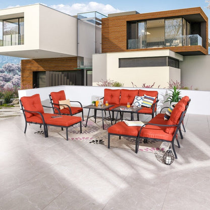 Patio Festival Curve-Arm 12-Piece Outdoor Conversation Set with Red Cushions