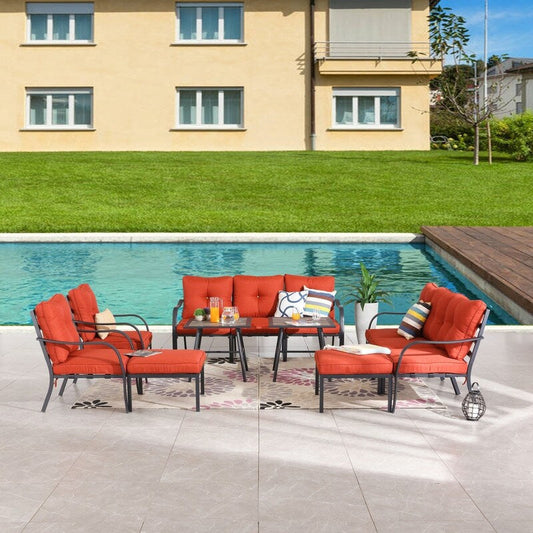 Patio Festival Curve-Arm 12-Piece Outdoor Conversation Set with Red Cushions