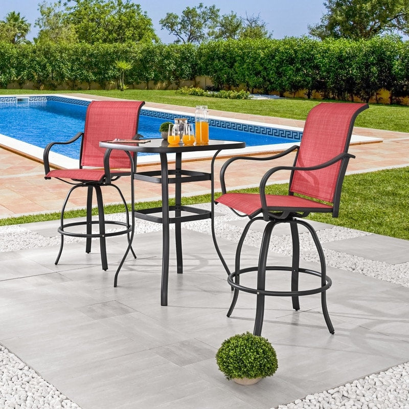 Patio Festival 3-Piece Outdoor Metal Bar Height Swivel Bistro Set