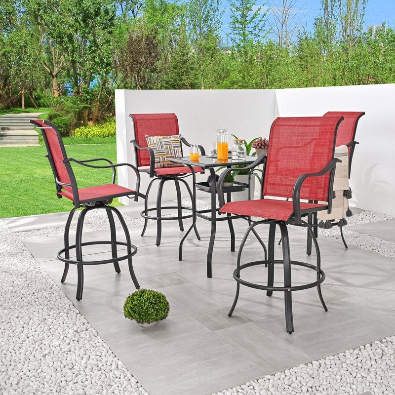 Patio Festival 4-Person Outdoor Square Bistro Dining Swivel Set - N/A