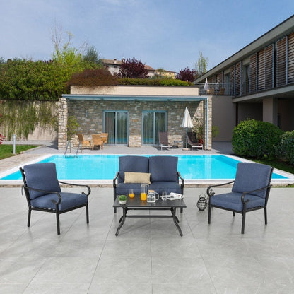Patio Festival 4-Piece Outdoor Metal Loveseat Conversation Set