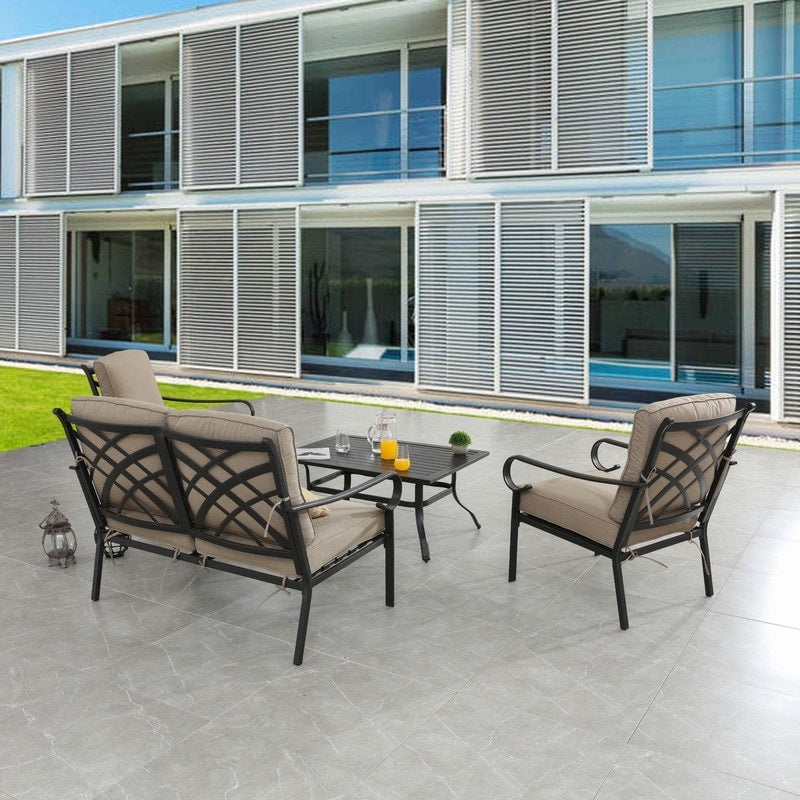 Patio Festival 4-Piece Outdoor Metal Loveseat Conversation Set