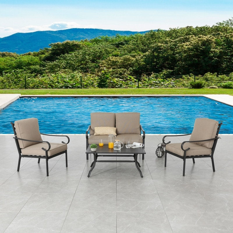 Patio Festival 4-Piece Outdoor Metal Loveseat Conversation Set