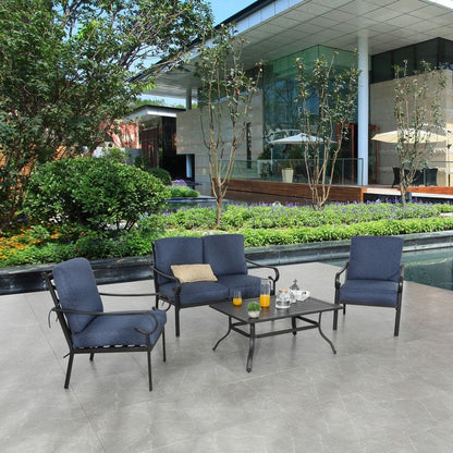 Patio Festival 4-Piece Outdoor Metal Loveseat Conversation Set