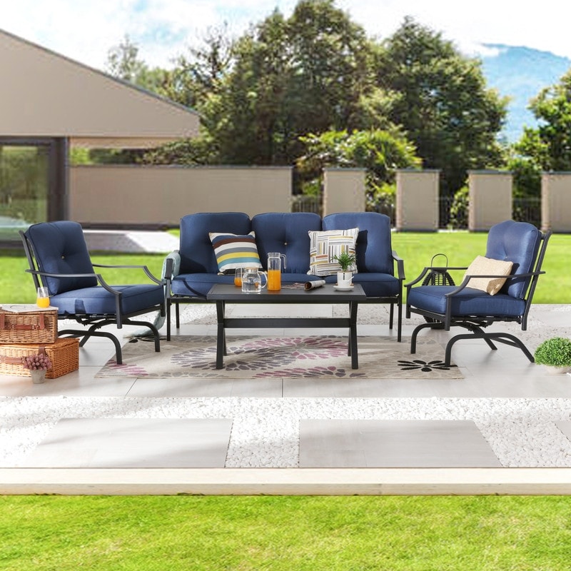 Patio Festival 4-Piece Outdoor Metal Sofa and Chair Set with Coffee Table