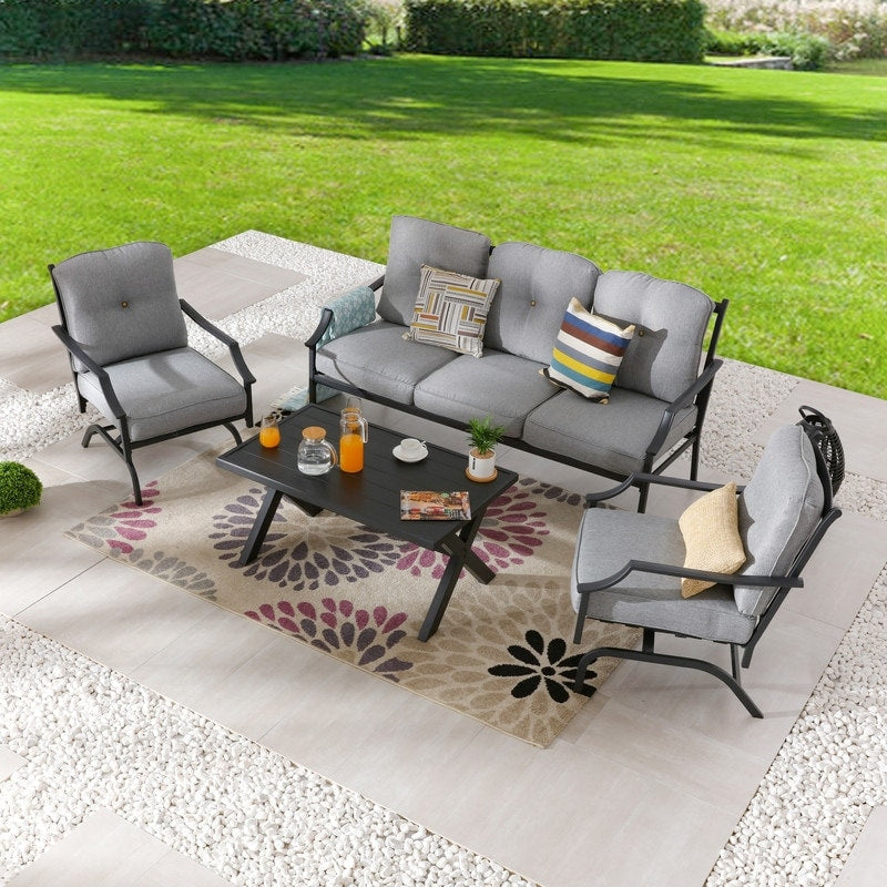 Patio Festival 4-Piece Outdoor Metal Sofa and Chair Set with Coffee Table