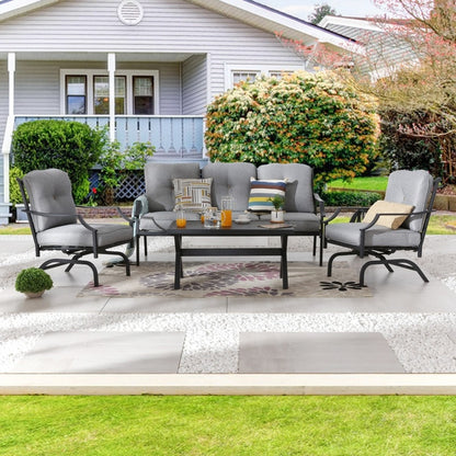 Patio Festival 4-Piece Outdoor Metal Sofa and Chair Set with Coffee Table