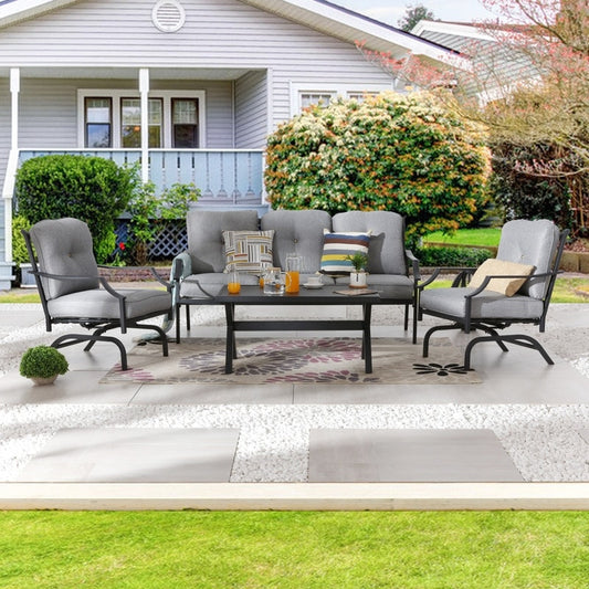 Patio Festival 4-Piece Outdoor Metal Sofa and Chair Set with Coffee Table