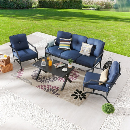 Patio Festival 4-Piece Outdoor Metal Sofa and Chair Set with Coffee Table