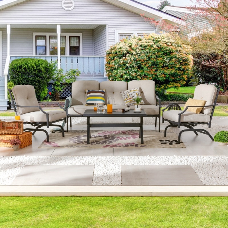 Patio Festival 4-Piece Outdoor Metal Sofa and Chair Set with Coffee Table