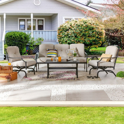 Patio Festival 4-Piece Outdoor Metal Sofa and Chair Set with Coffee Table