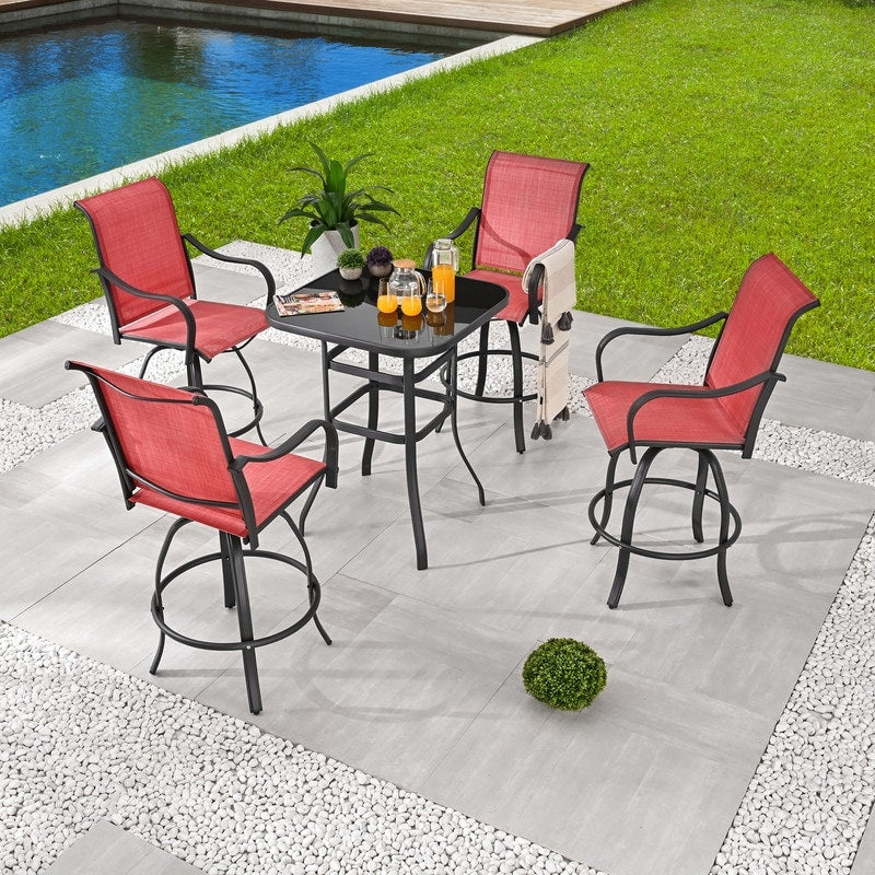 Patio Festival 5-Piece Outdoor Bar Height Swivel Bistro Dining Set