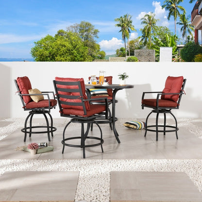 Patio Festival 5-Piece Outdoor Bistro Set with Red Cushions