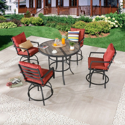 Patio Festival 5-Piece Outdoor Bistro Set with Red Cushions
