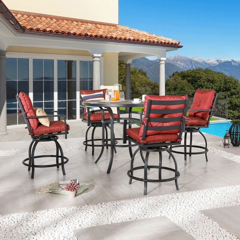 Patio Festival 5-Piece Outdoor Bistro Set with Red Cushions