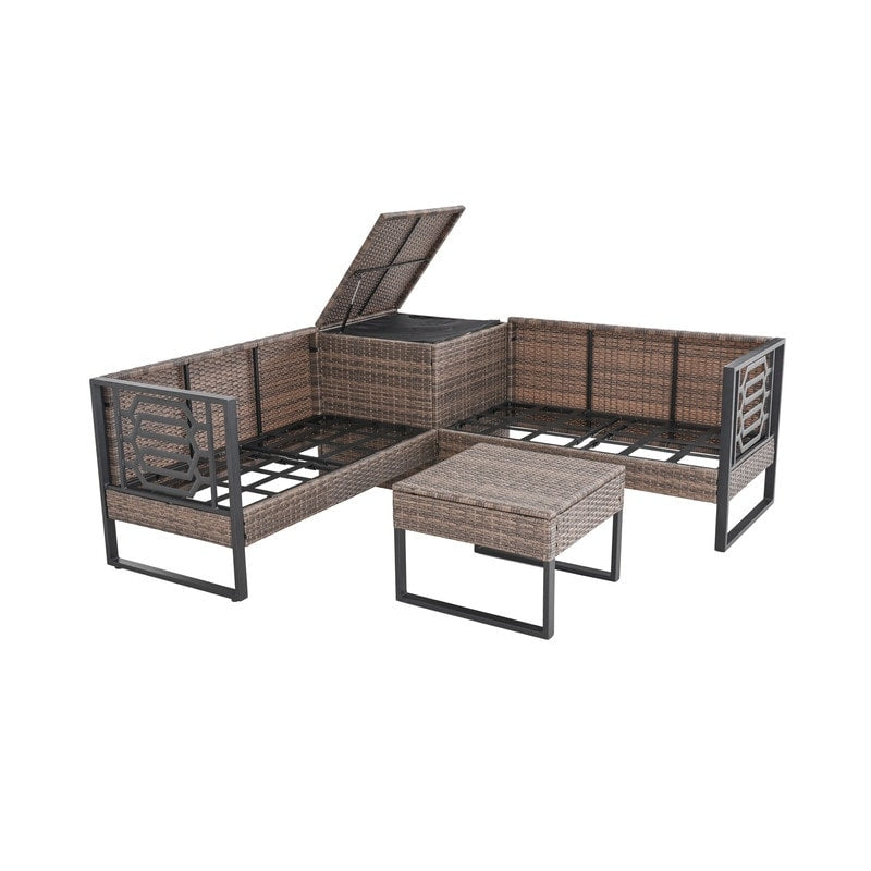 Patio Festival Wicker 4-Seat Sofa Set with Coffee Table and Cushions
