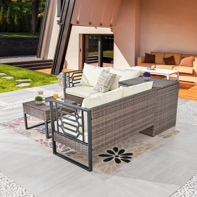 Patio Festival Wicker 4-Seat Sofa Set with Coffee Table and Cushions
