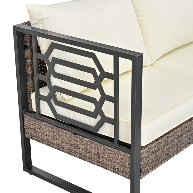 Patio Festival Wicker 4-Seat Sofa Set with Coffee Table and Cushions