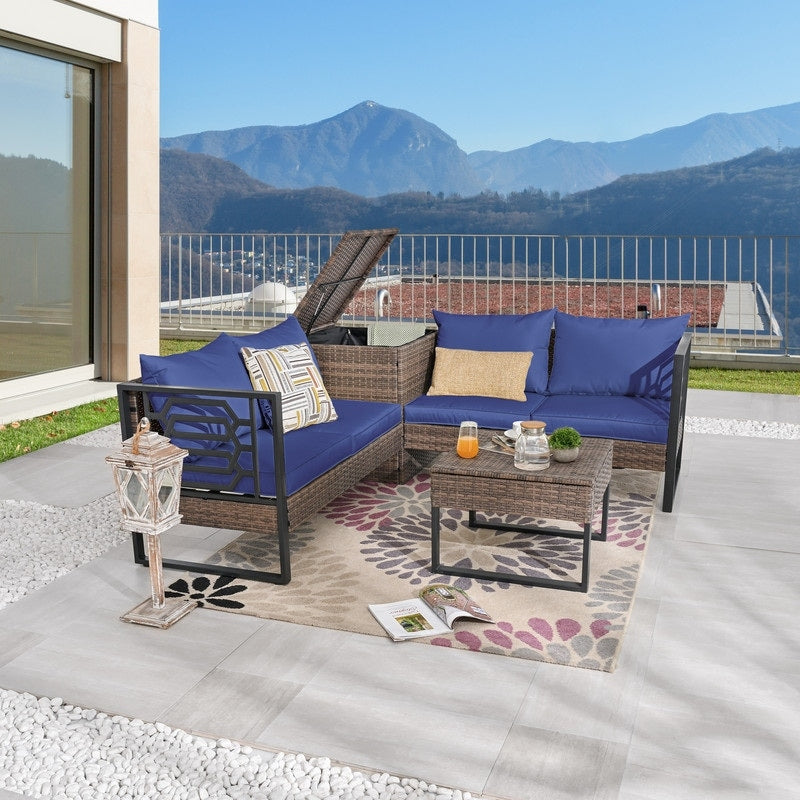 Patio Festival Wicker 4-Seat Sofa Set with Coffee Table and Cushions