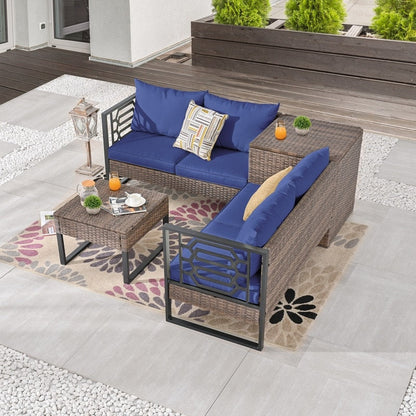 Patio Festival Wicker 4-Seat Sofa Set with Coffee Table and Cushions