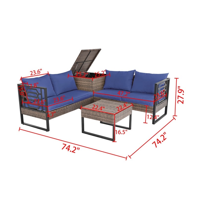 Patio Festival Wicker 4-Seat Sofa Set with Coffee Table and Cushions