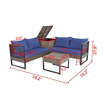 Patio Festival Wicker 4-Seat Sofa Set with Coffee Table and Cushions
