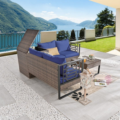 Patio Festival Wicker 4-Seat Sofa Set with Coffee Table and Cushions