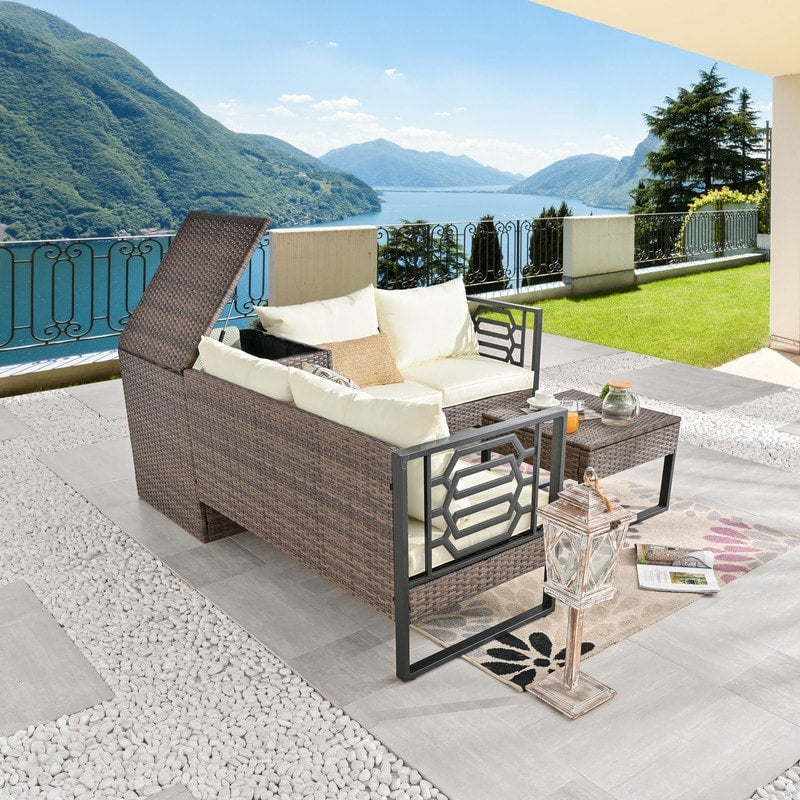 Patio Festival Wicker 4-Seat Sofa Set with Coffee Table and Cushions