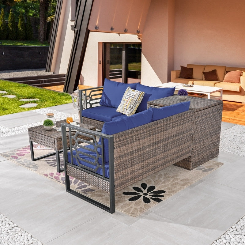 Patio Festival Wicker 4-Seat Sofa Set with Coffee Table and Cushions
