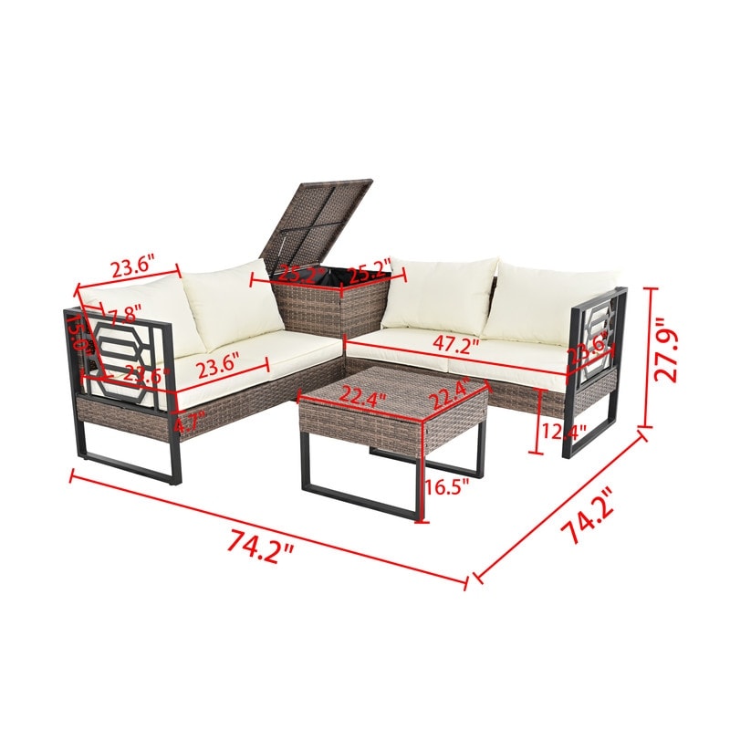 Patio Festival Wicker 4-Seat Sofa Set with Coffee Table and Cushions