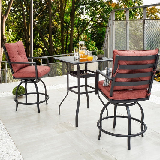 Patio Festival 3-Piece Outdoor High Seating Bistro Set with Swivel Chairs and Table