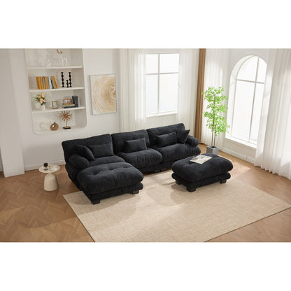 Pelletized velvet U Shape Cloud Couch with 2 Ottomans,Free Combined 3 Seater Comfy Sofa with Bolster Armrest Pillows