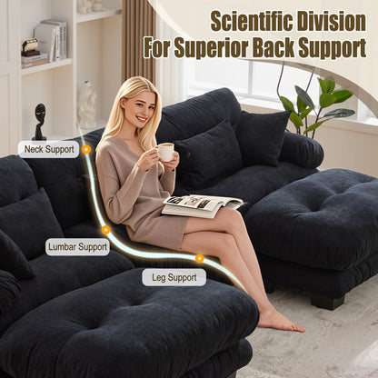 Pelletized velvet U Shape Cloud Couch with 2 Ottomans,Free Combined 3 Seater Comfy Sofa with Bolster Armrest Pillows